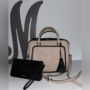 *KATE SPADE* Pebbled Leather Two Tone Tassled Satchel W/Crossbody Strap/ Wallet.